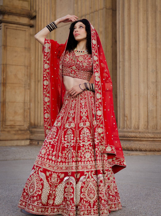 red bridal lehenga