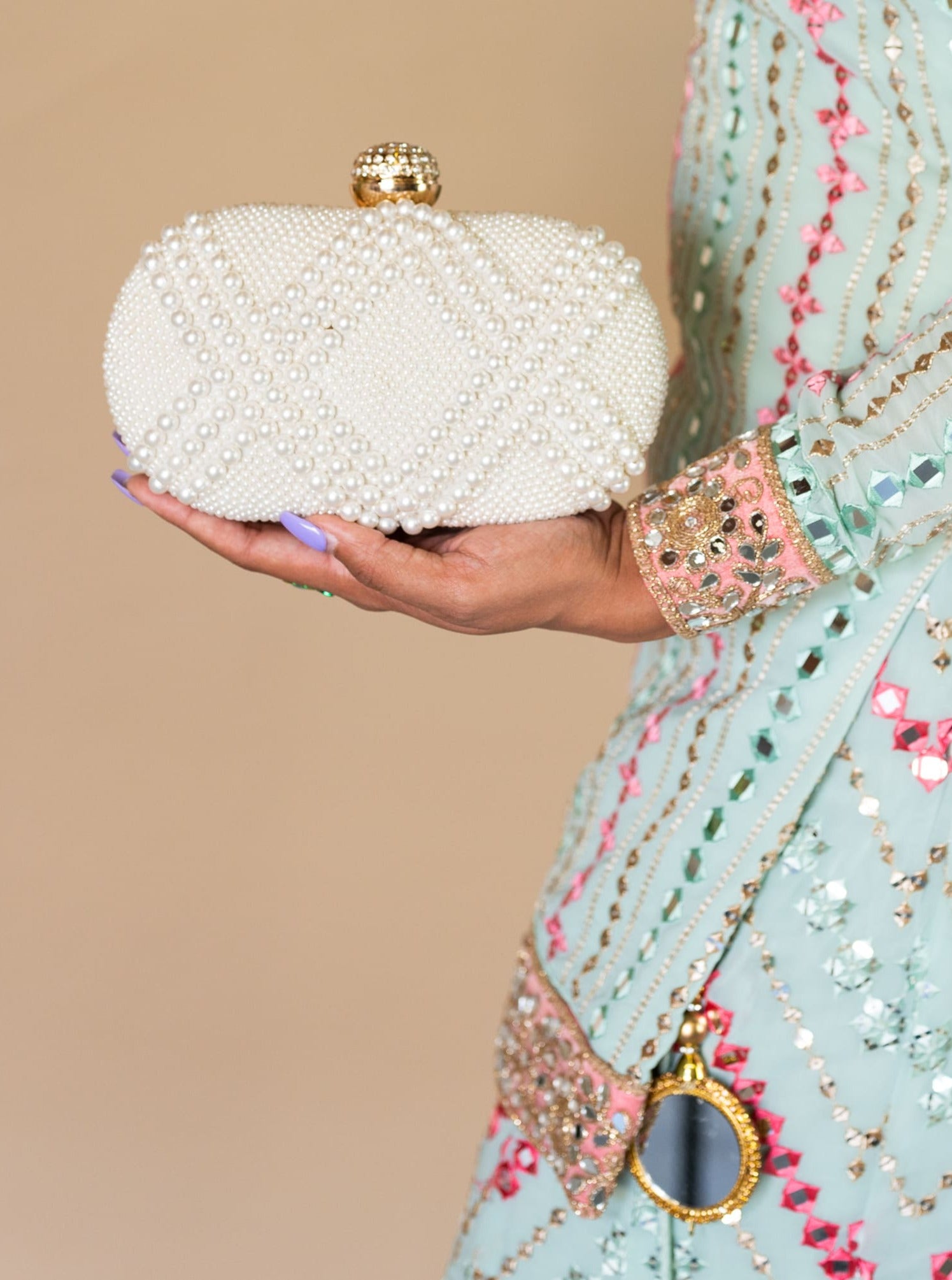 Pearl clutch bag - designer bag for Indian bridalwear