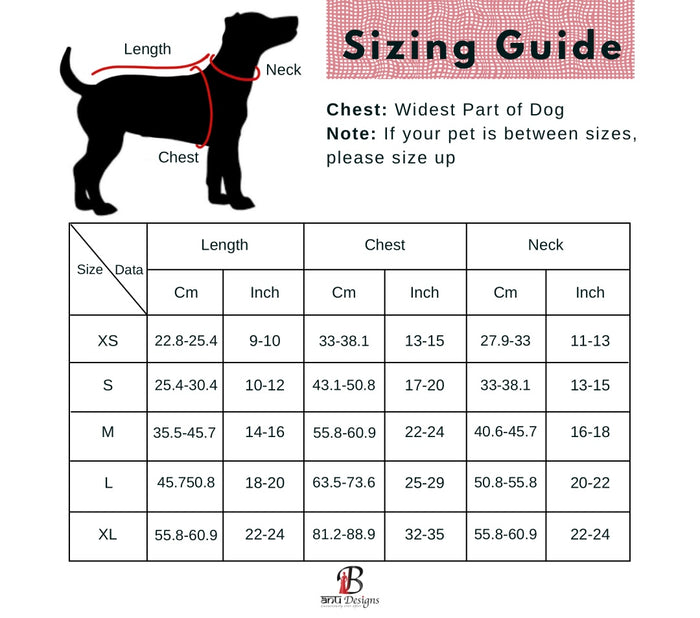 Pets sizing chart
