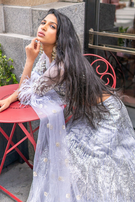 Geena Lengha - Net Lehenga with Sequin & Zardozi Work - bAnuDesigns