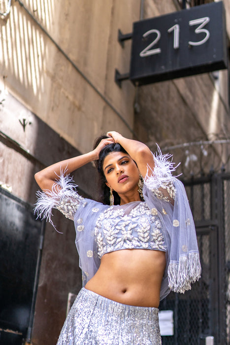 Geena Lengha - Net Lehenga with Sequin & Zardozi Work - bAnuDesigns