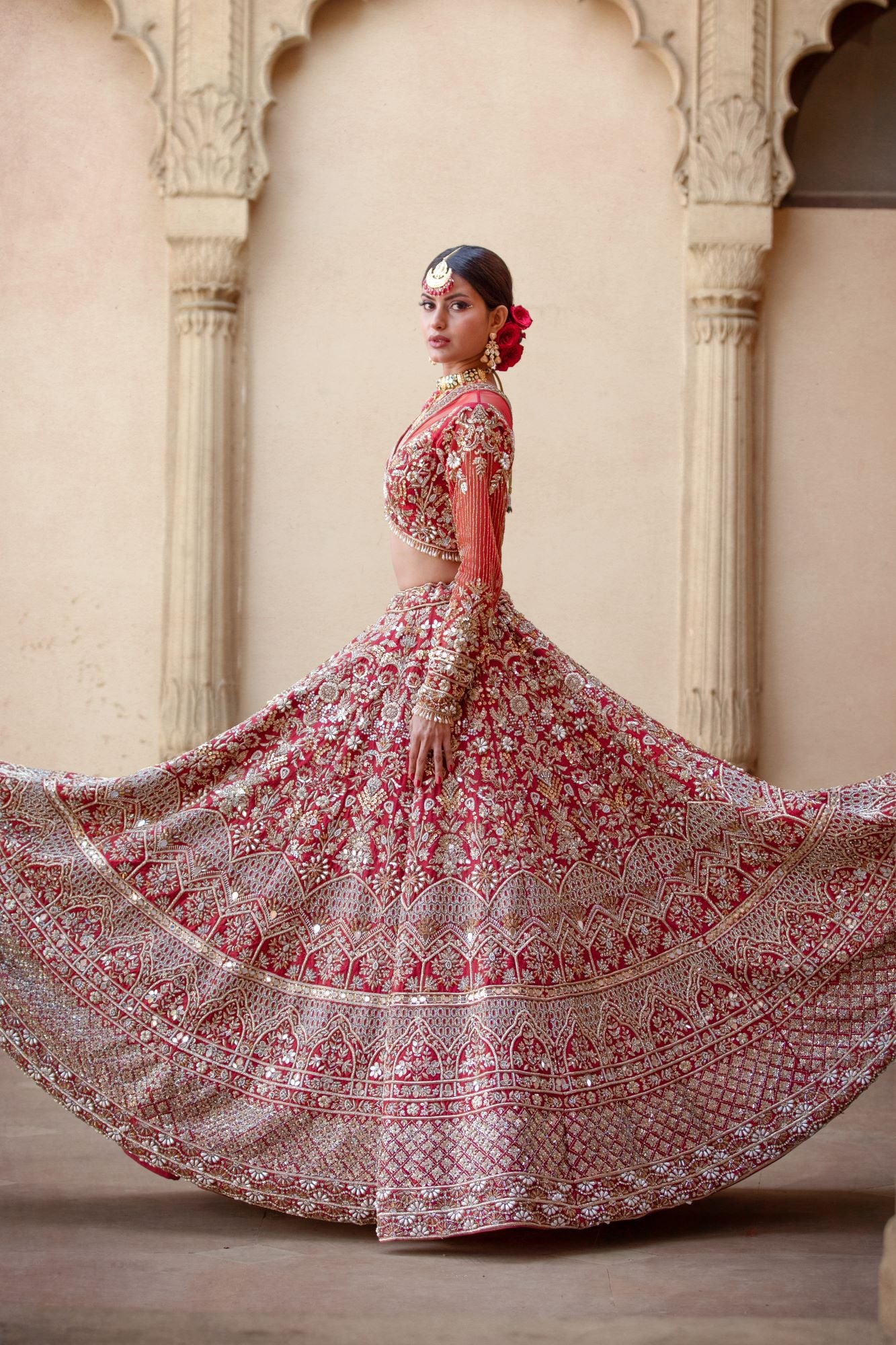 indian red bridal lengha
