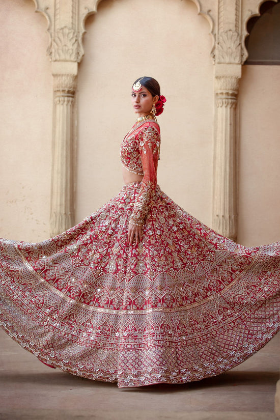 Load image into Gallery viewer, indian red bridal lengha
