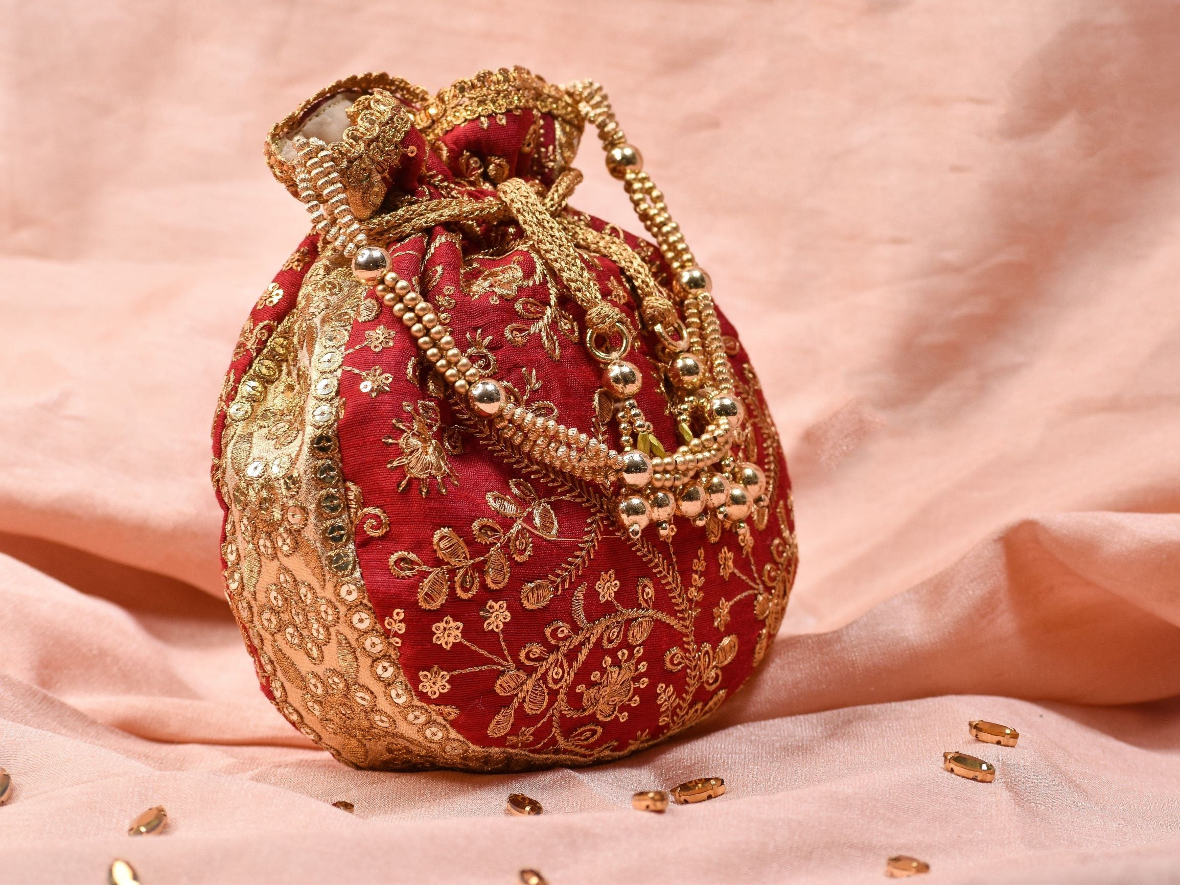 LONGING TO BUY Indian Potli Bags, Round Potli Bag For Women, Women Potli  Bags for Gifts (Badami): Handbags: Amazon.com