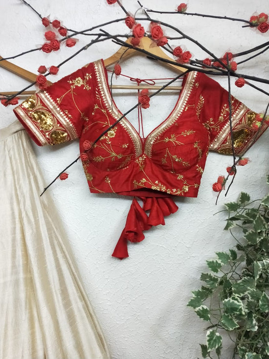 Red and White Minimalist Silk Lehenga for Modern Brides