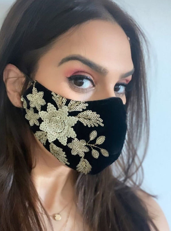 Indian Face Masks - Velvet Cloth Sequin Designer Fashion Mask – B Designs