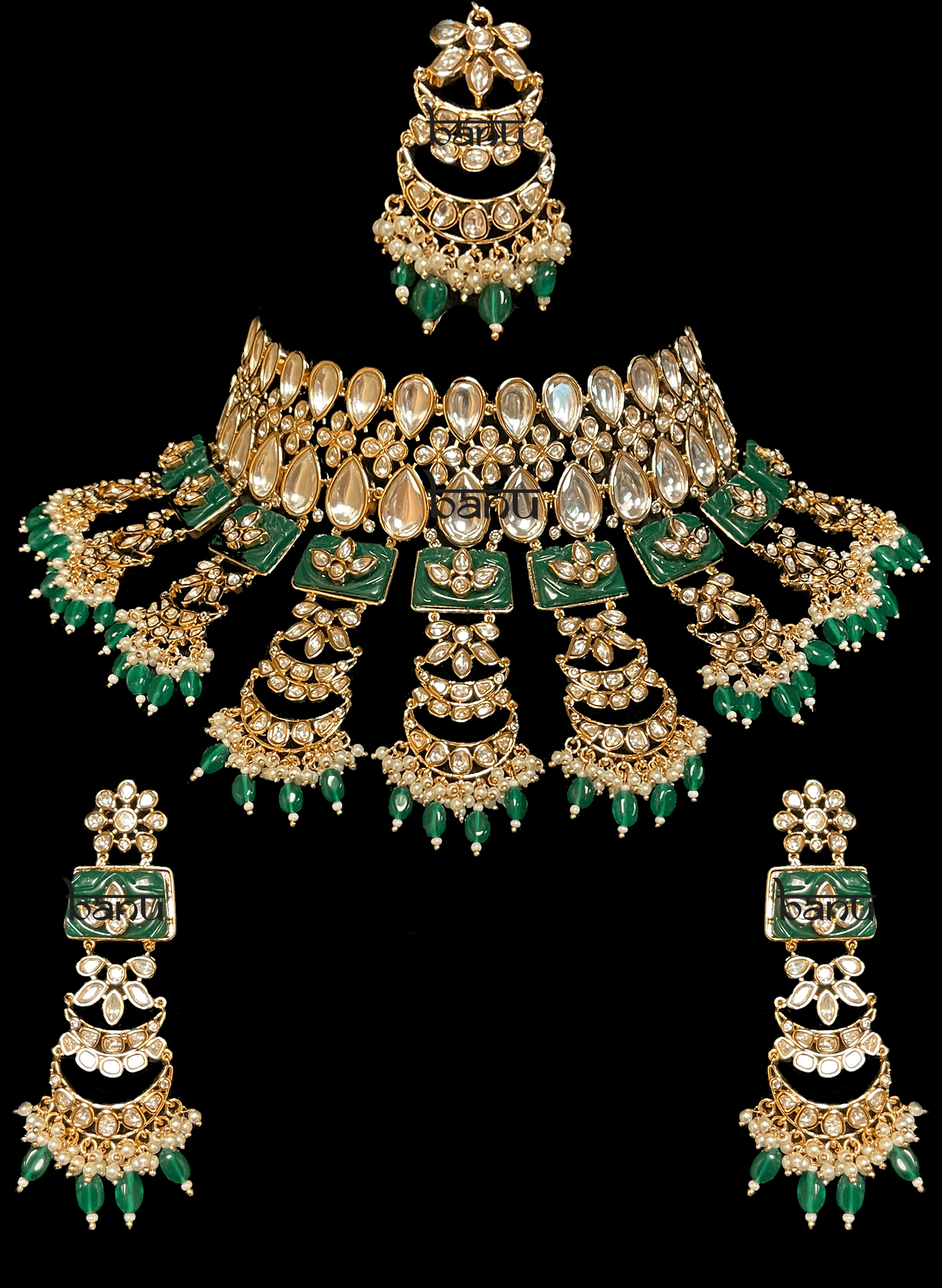  Emerald Drops, Kundan & Green Meenakari work