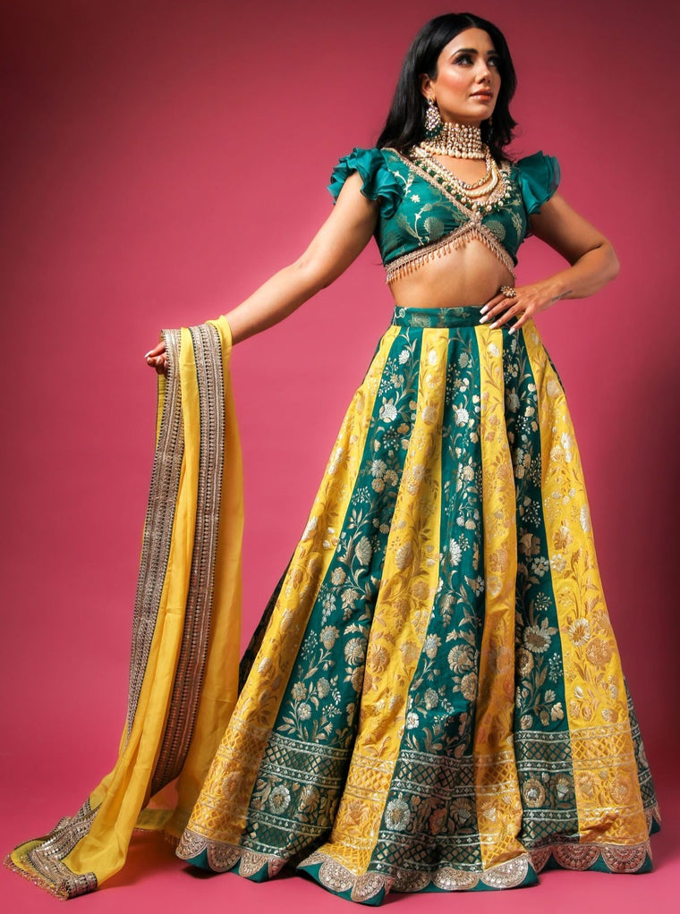Kreeva Green and Yellow Lehenga