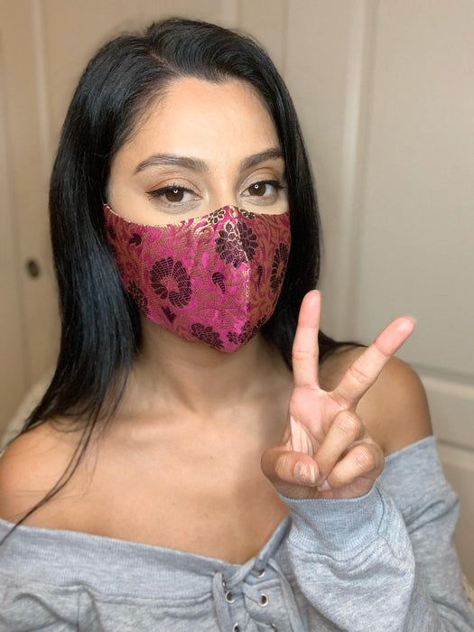 Brocade Face Mask - Fuchsia - bAnuDesigns