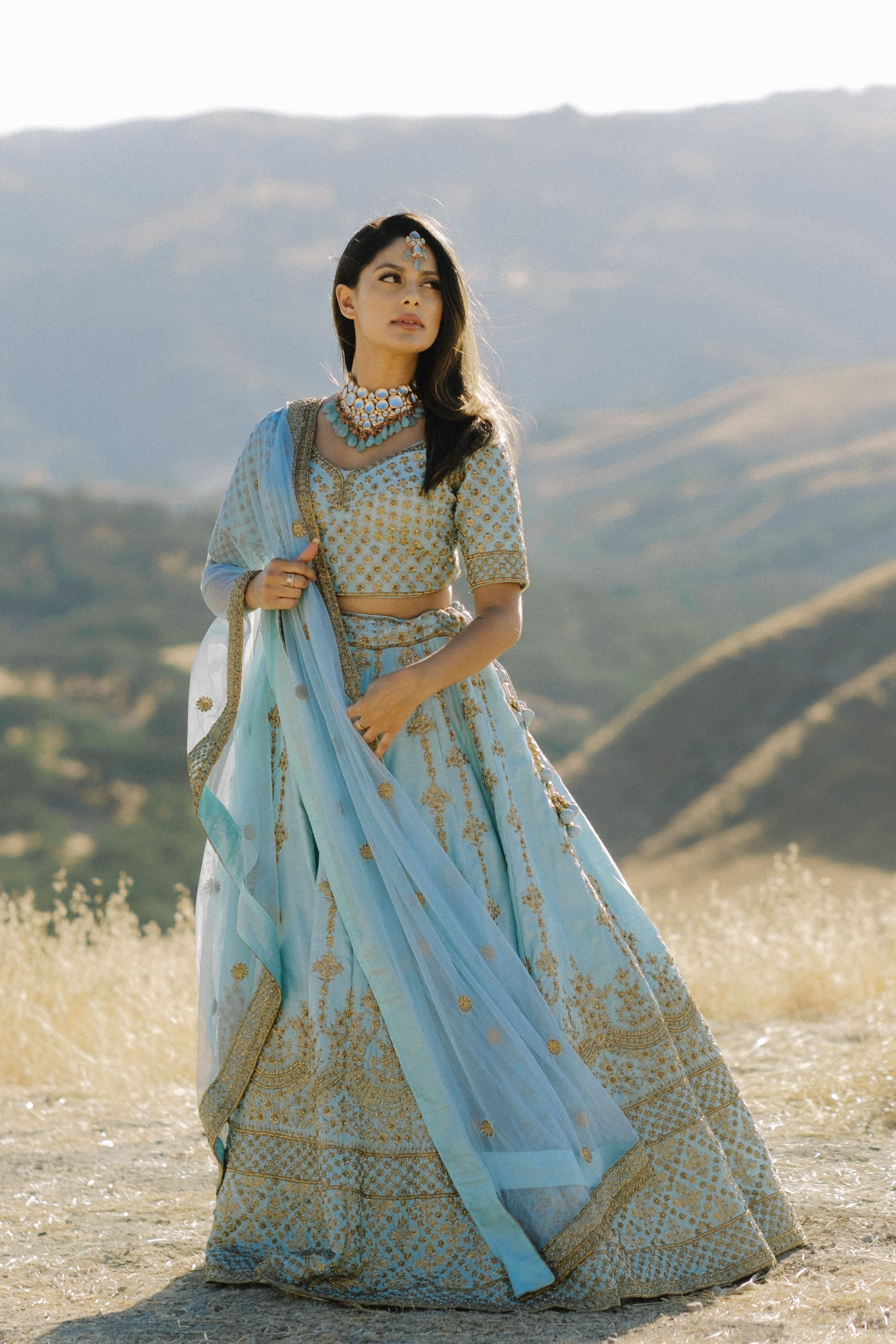 Blue Hand Embroidered Silk Cutdana And Sequins Work Semi Stitched Lehenga  Set - Buy Now