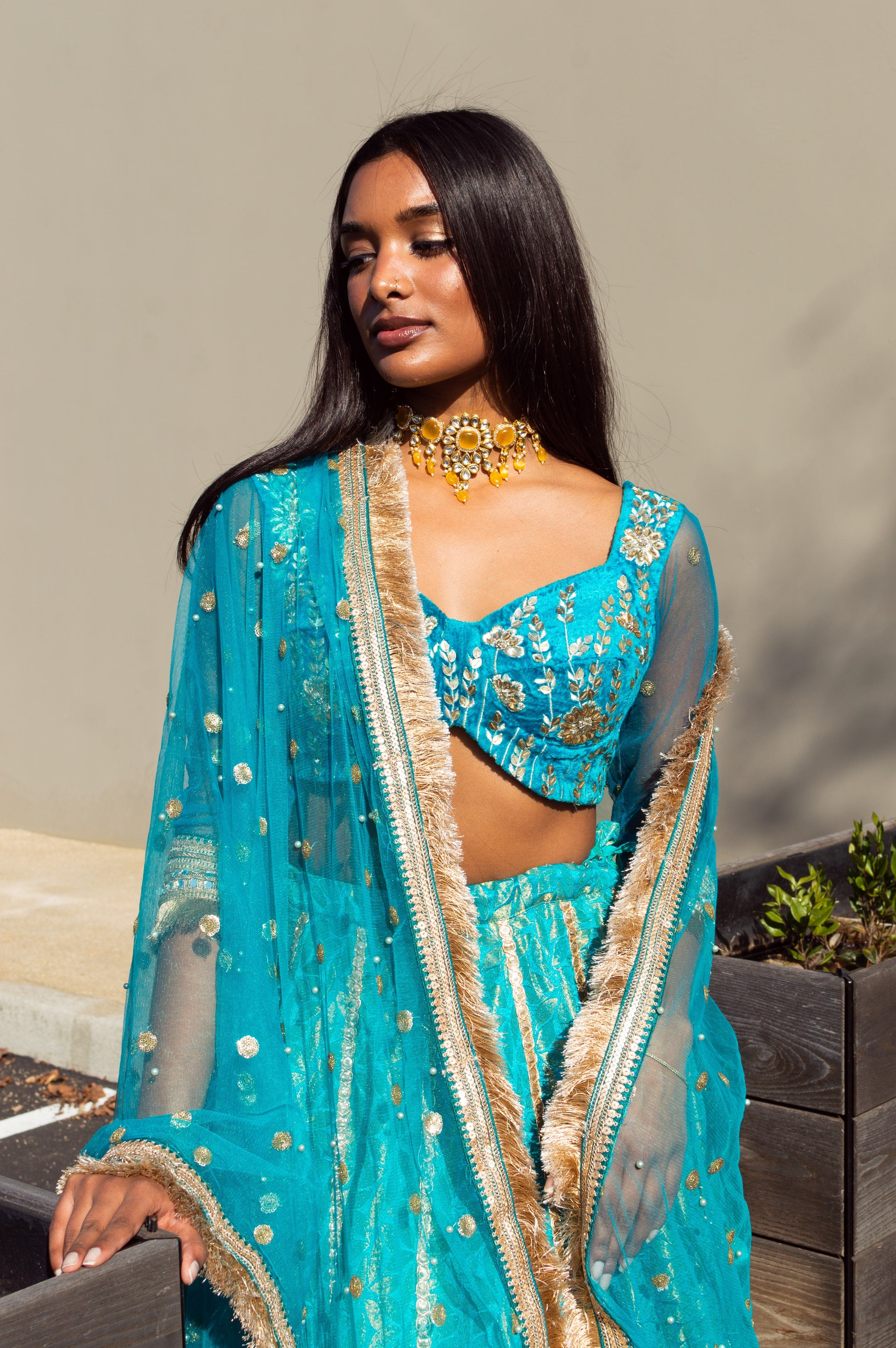 Buy Women Sea Green Abstract Print Lehenga Set With Embroidered Blouse And  Dupatta - Feed Luxe Lehenga - Indya