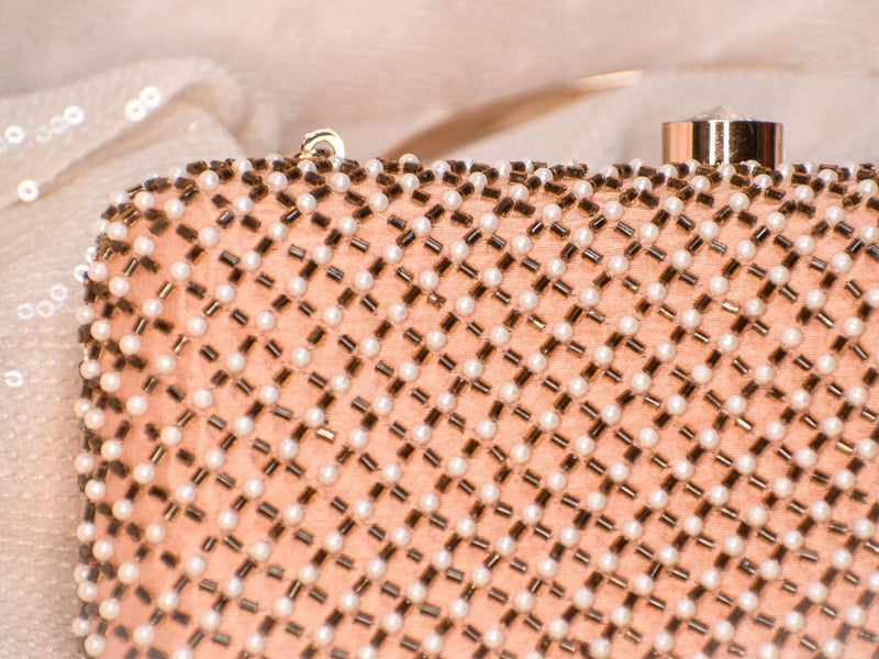 Peach Clutch with pearls