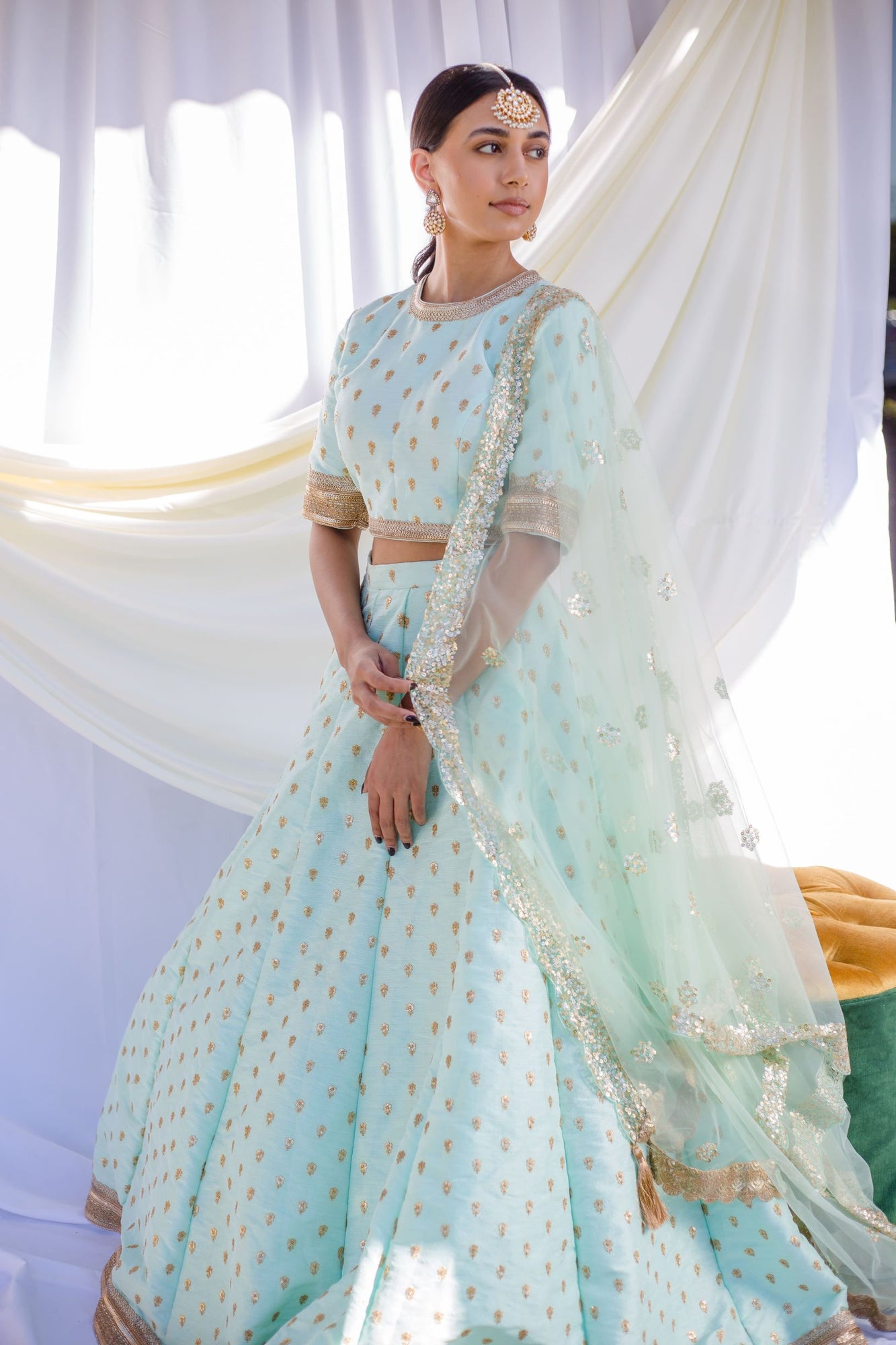 Pastel Blue Lehenga Raw silk monochrome zardosi work lengha B Anu
