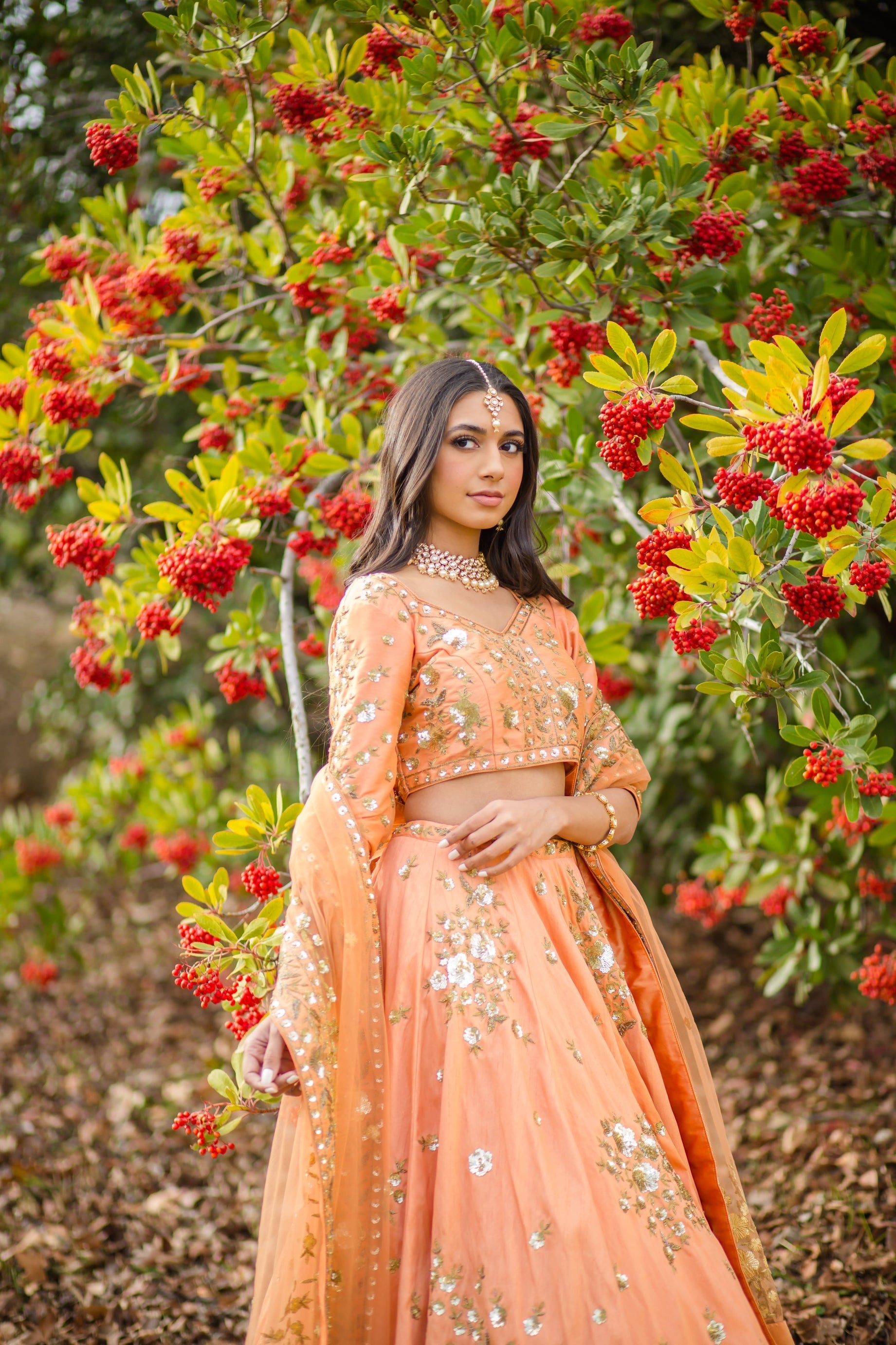 Peach Pure Silk Embroidered Lehengas GHFACNK41010