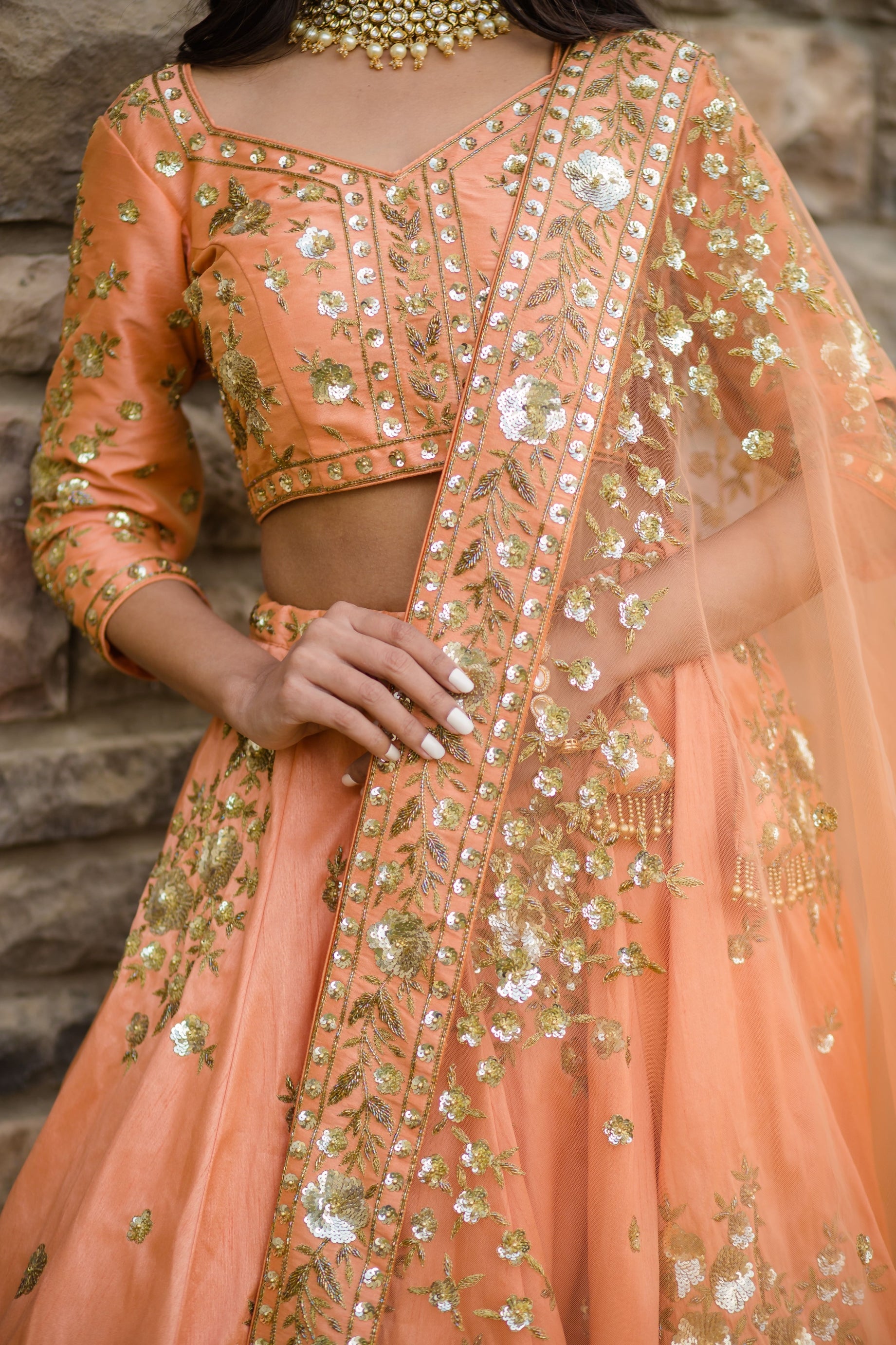 Peach Color Georgette With Embroidery & Sequins Work Designer Lehenga Choli  |Engagement Wear in 2023 | Designer lehenga choli, Lehenga choli, Party  wear indian dresses