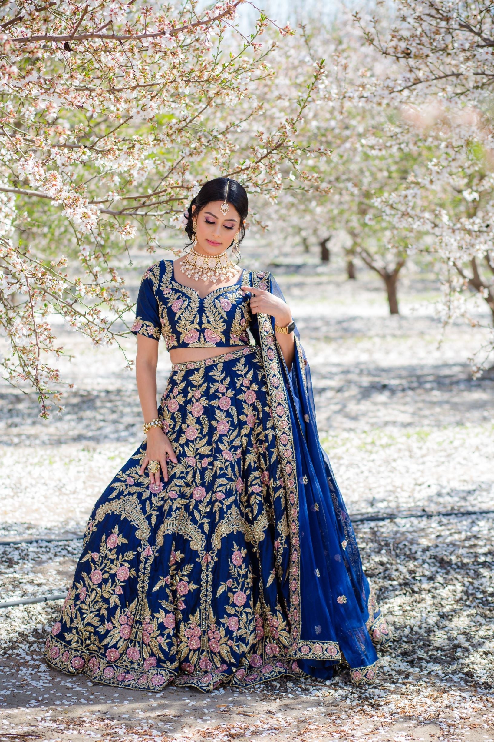 Handcrafted Royal Blue Bridal Lehenga In Blue SFINS265 – Siya Fashions