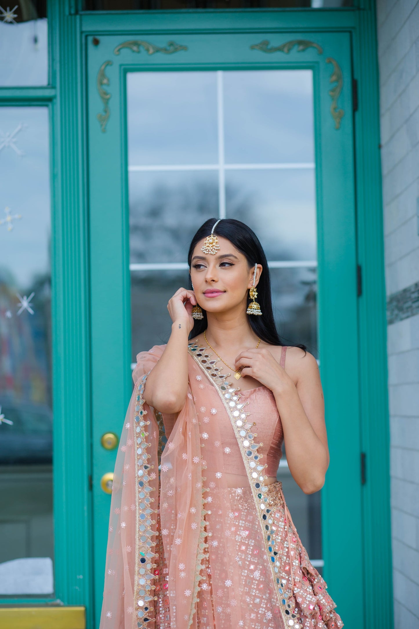 Pastel Mousse lehenga choli with sequins & mirror handwork