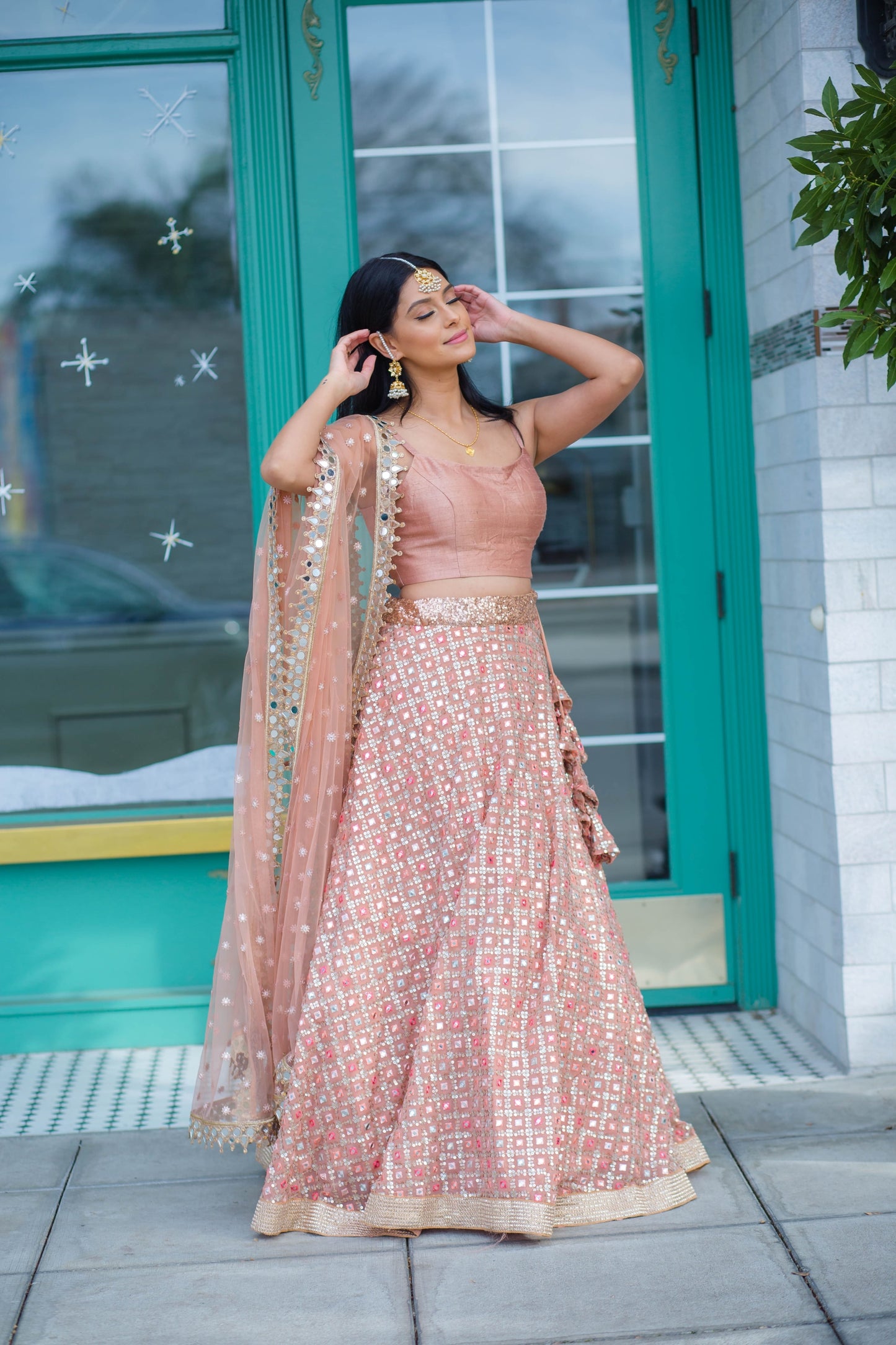 Pastel Mousse lehenga choli with sequins & mirror handwork