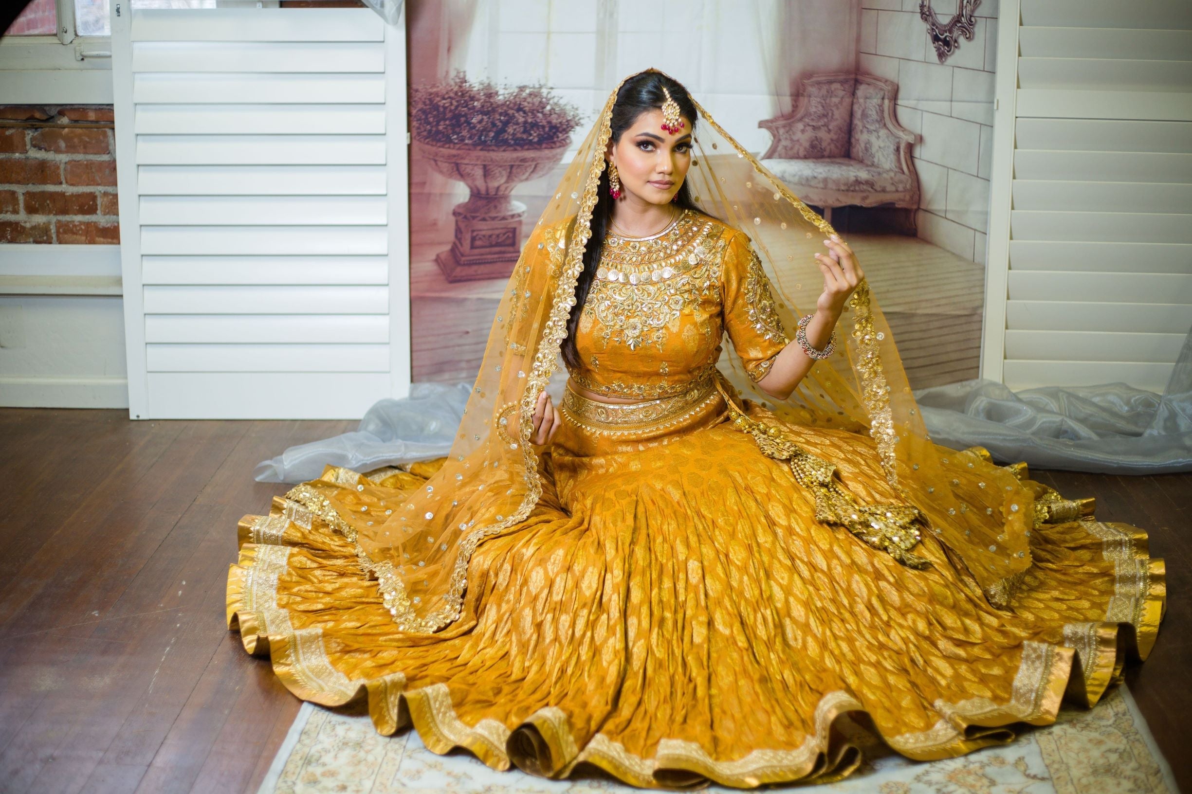 Embroidery Work Bridal Lehenga In Mustard Color Silk Fabric With Blouse