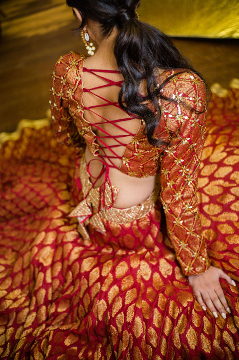 Adya - Red Banarasi Wedding Lehenga