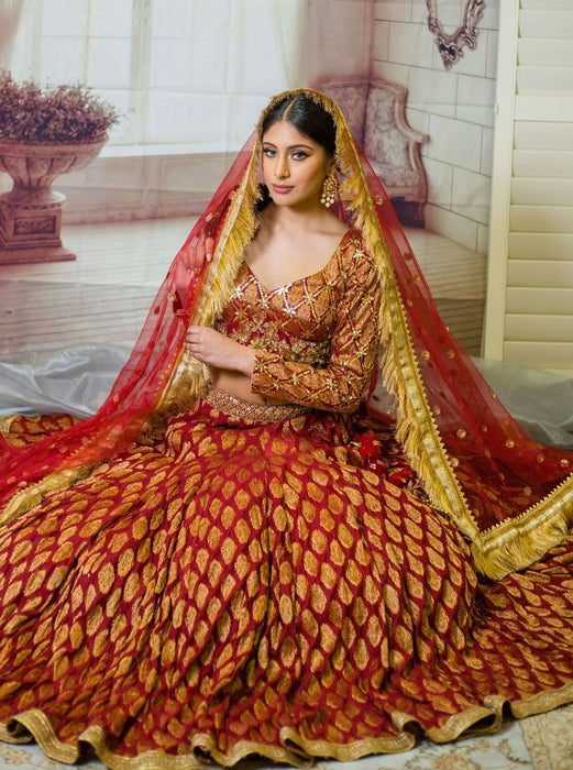 Adya - Red Banarasi Wedding Lehenga