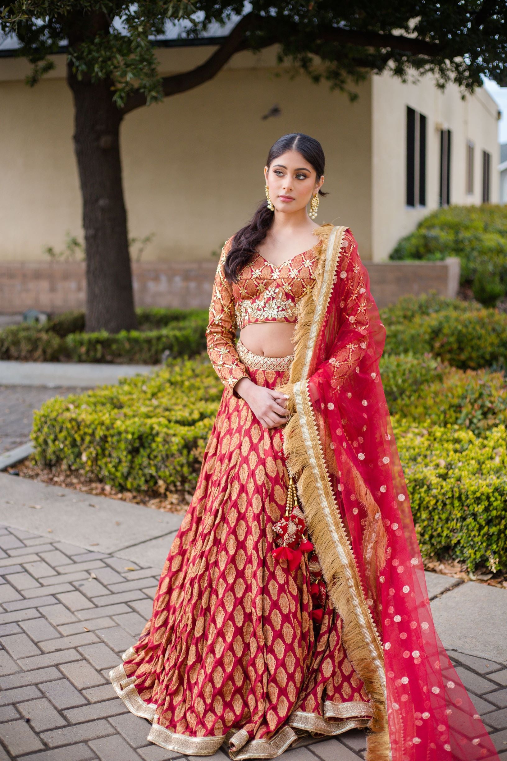 Red and Golden Lehenga Kameez for Pakistani Bridal Wear – Nameera by Farooq