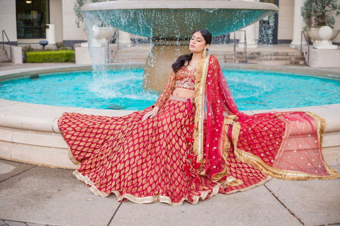 Adya - Red Banarasi Wedding Lehenga