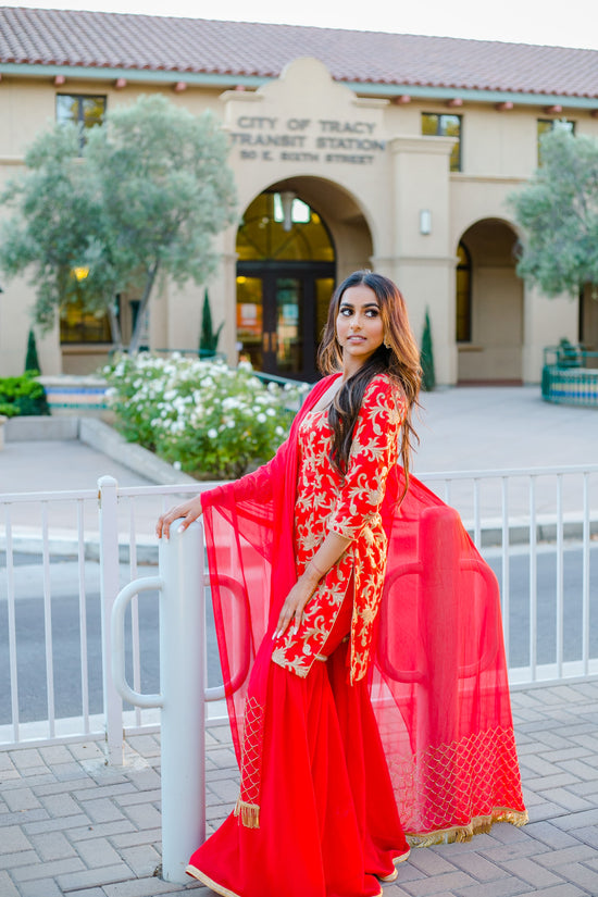 Red Sharara Set