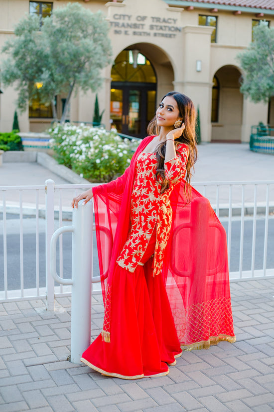 Red Sharara Set