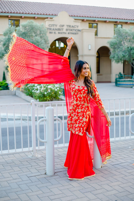 Red Sharara Set