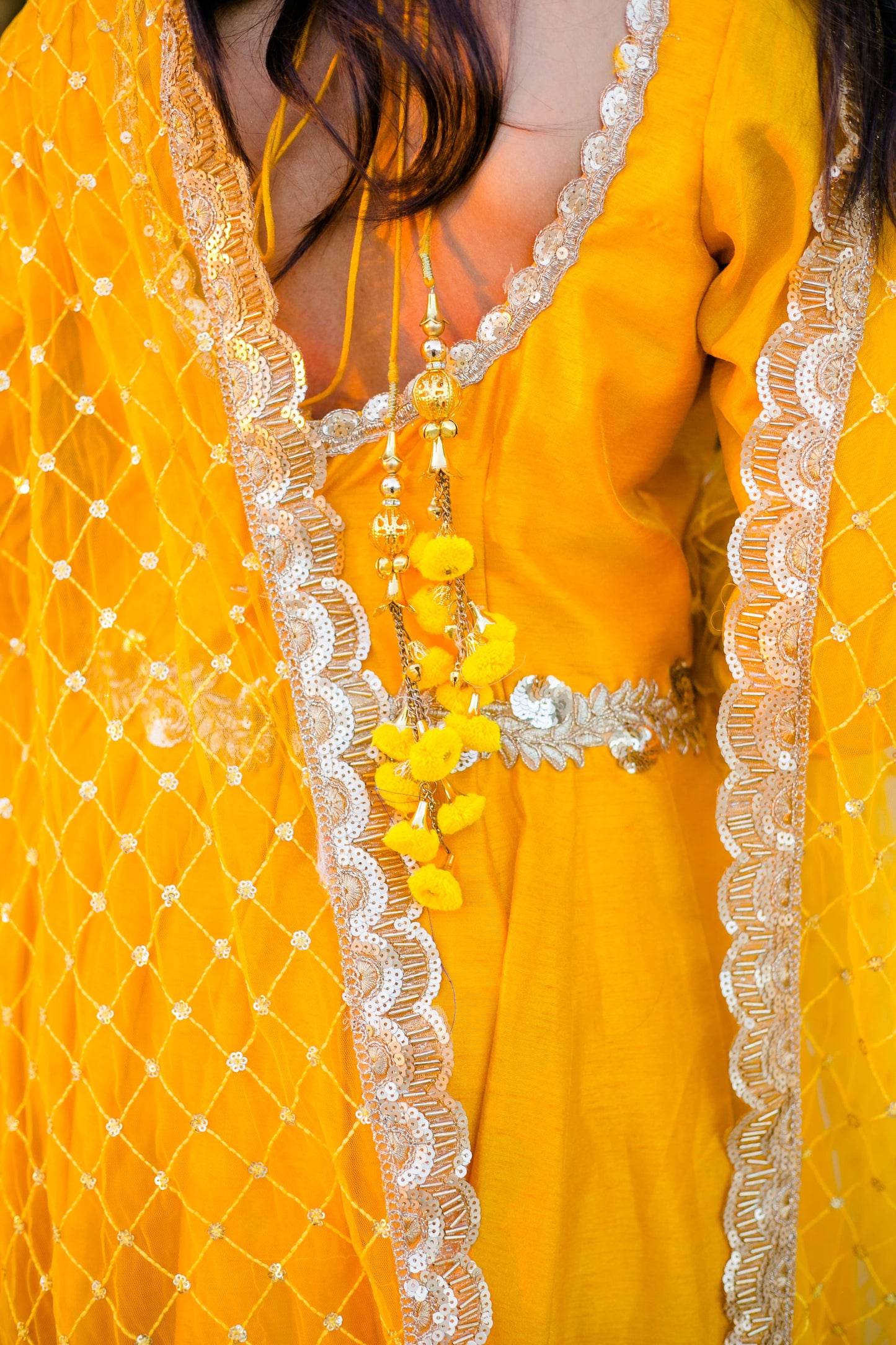 anarkali with tassels - yellow