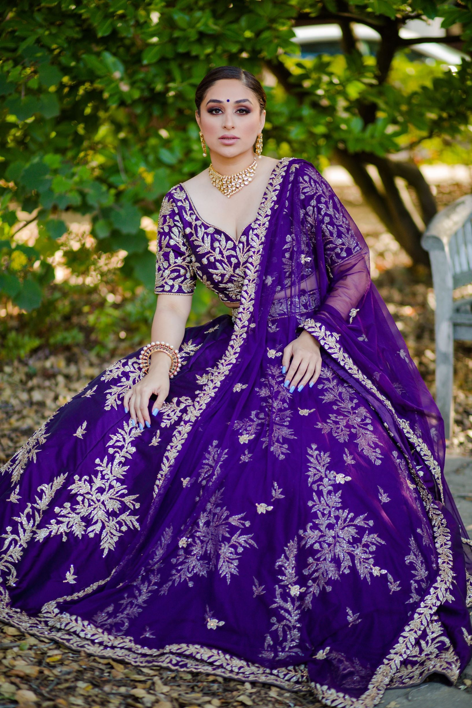 Purple Bridal Embroidered Lehenga Set - Juhi Bengani - East Boutique