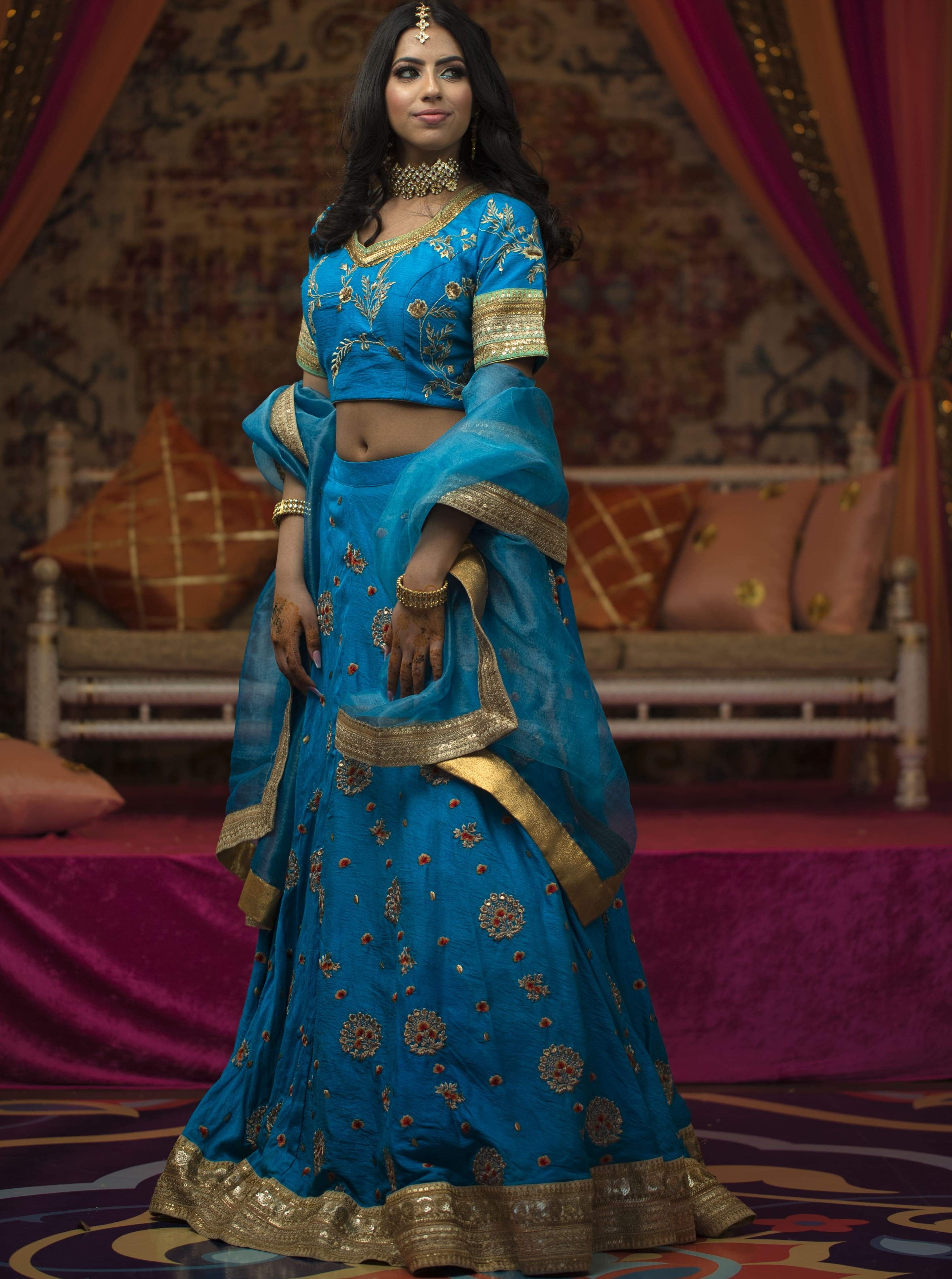 Designer Sky Blue Lehenga Choli Indian Wedding Lengha Choli