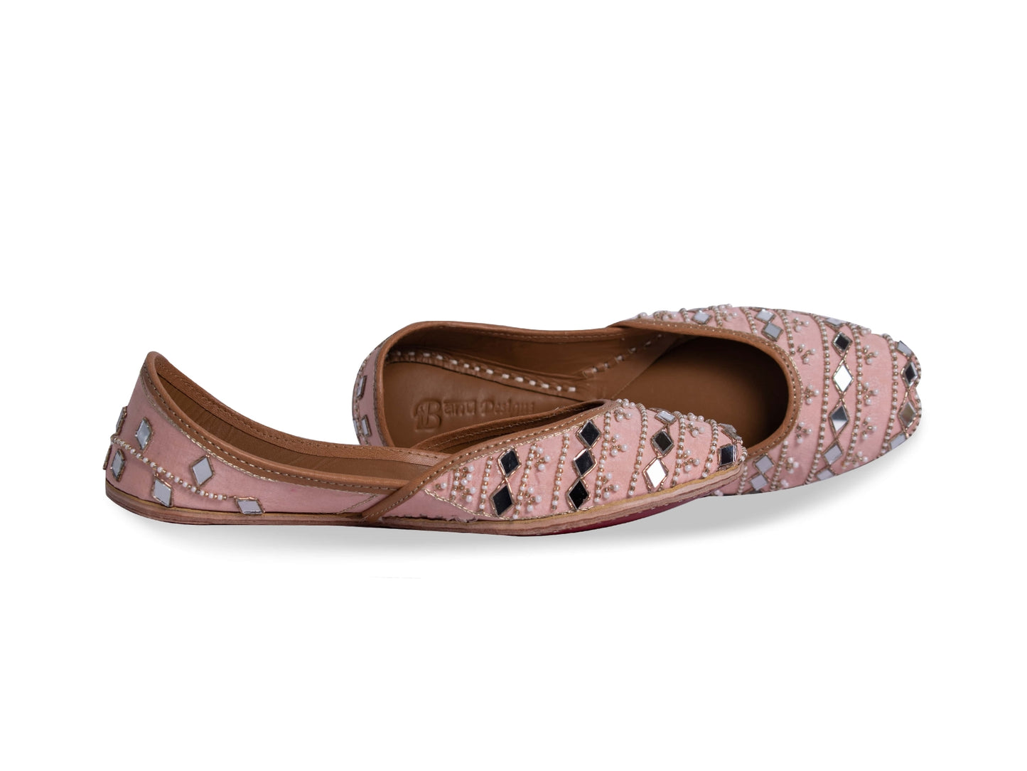 Sheesh - Baby Pink Punjabi Jutti for Women with Mirror handwork