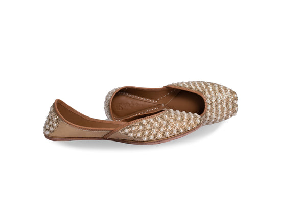 Staygold - Tan Brown Ladies' Punjabi Jutti with Zardozi and Beadwork 