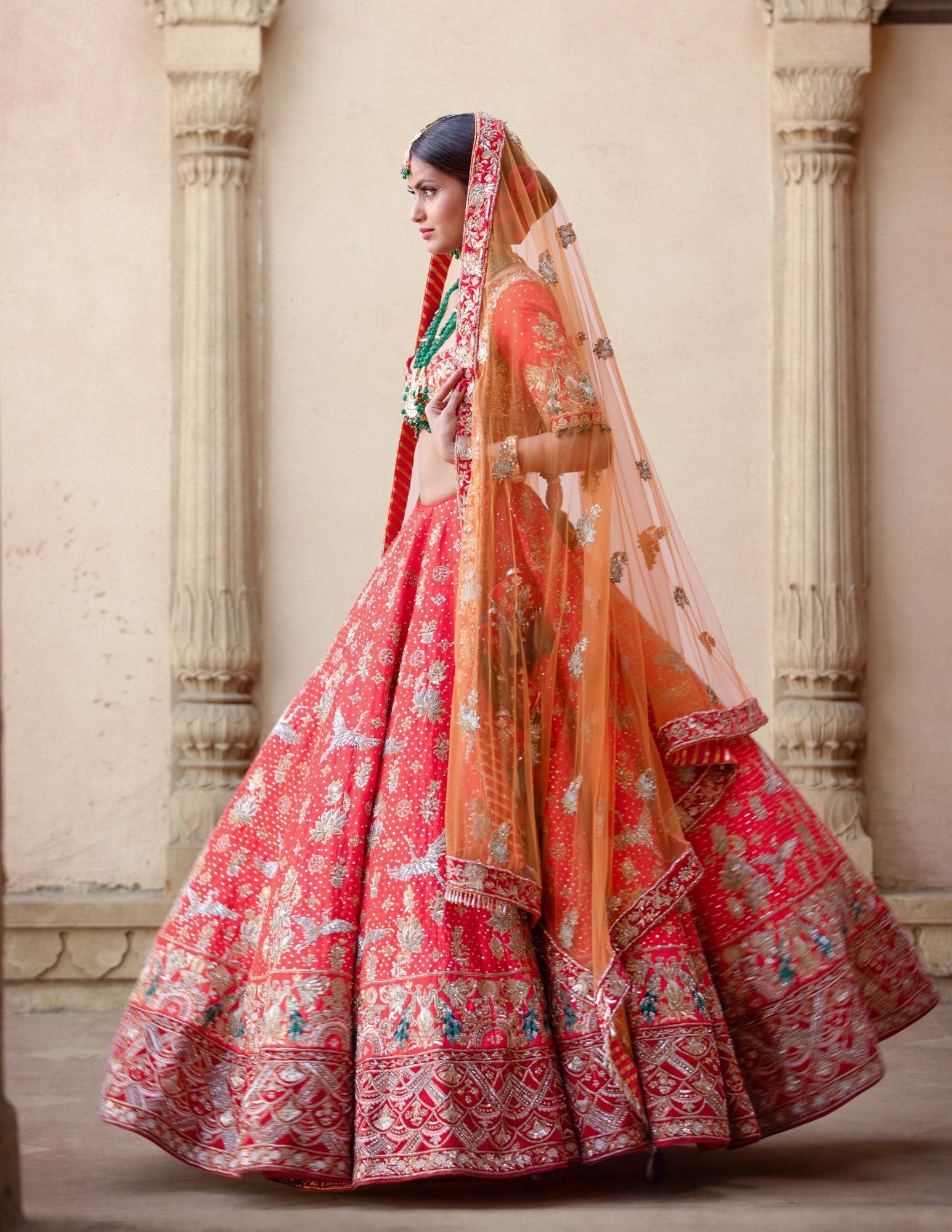 Peach And Red Lehenga Set – Vaishali Agarwal