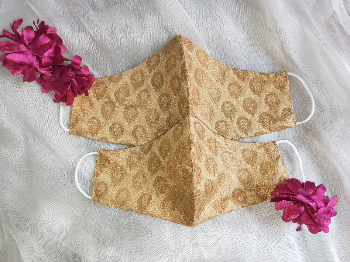 Pack of 2 Silk Fabric Face Masks for Couple - Gold