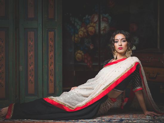 Ameya - Ecru Tulle Sari - bAnuDesigns