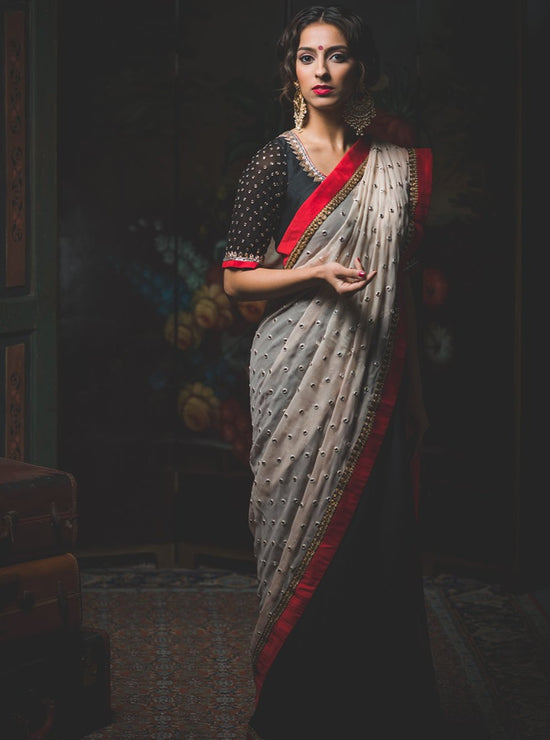 Ameya - Ecru Tulle Sari - bAnuDesigns