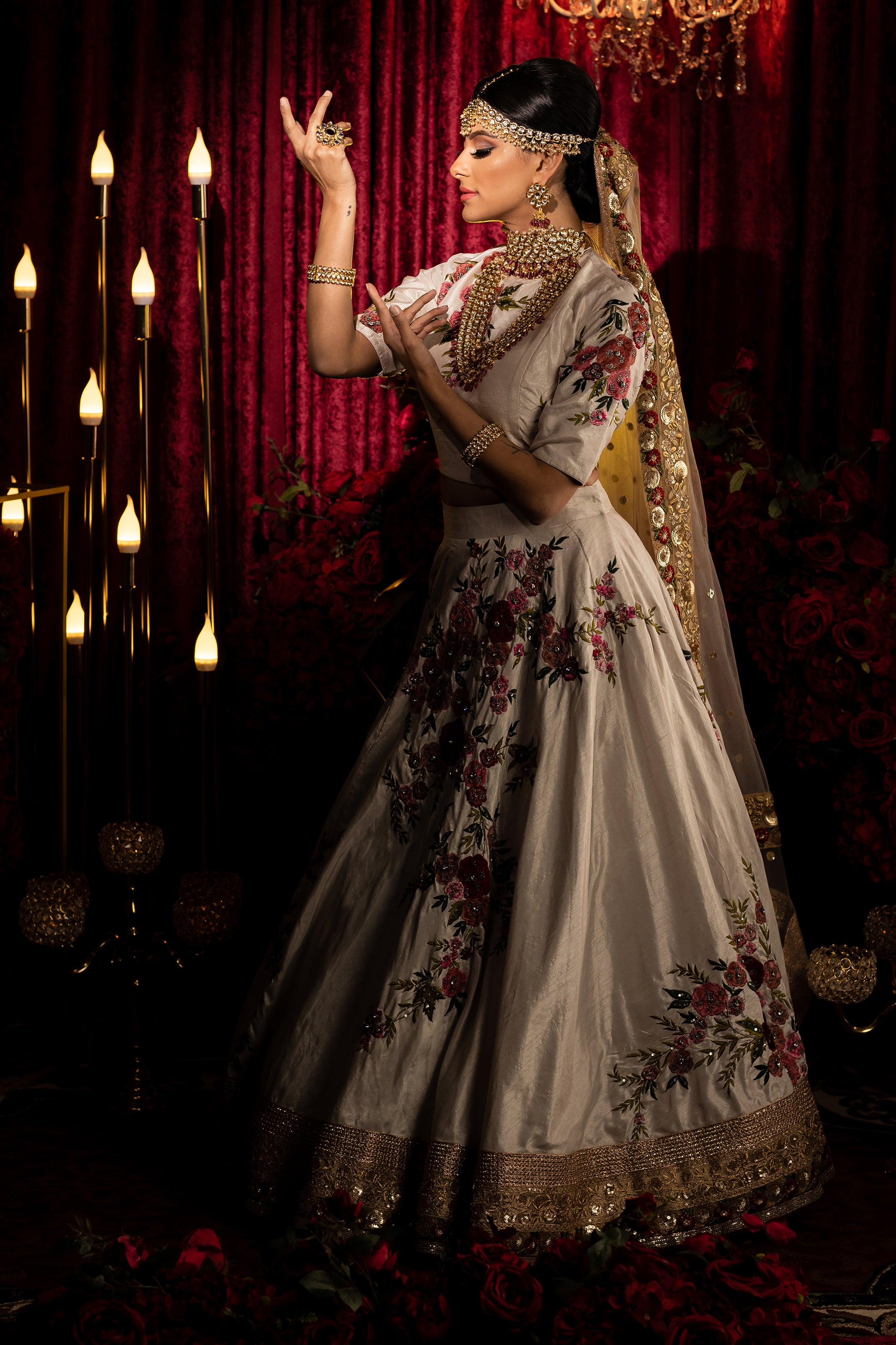 Indian Bridal Wear White Sabyasachi Mughal Garden Lehenga B Anu Designs 