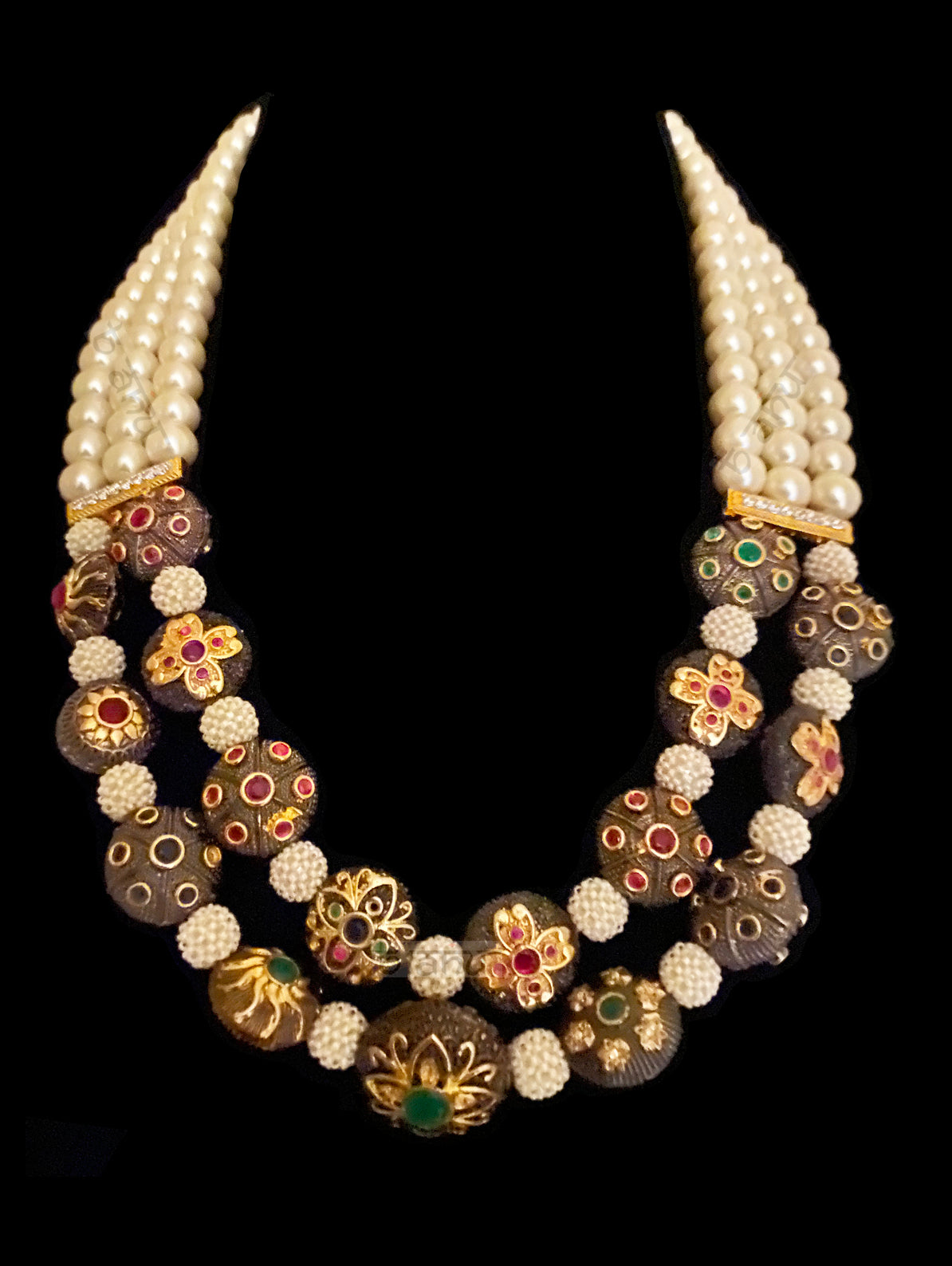 Ayana Multi Strand Pearls & Antique Meenakari Necklace - bAnuDesigns