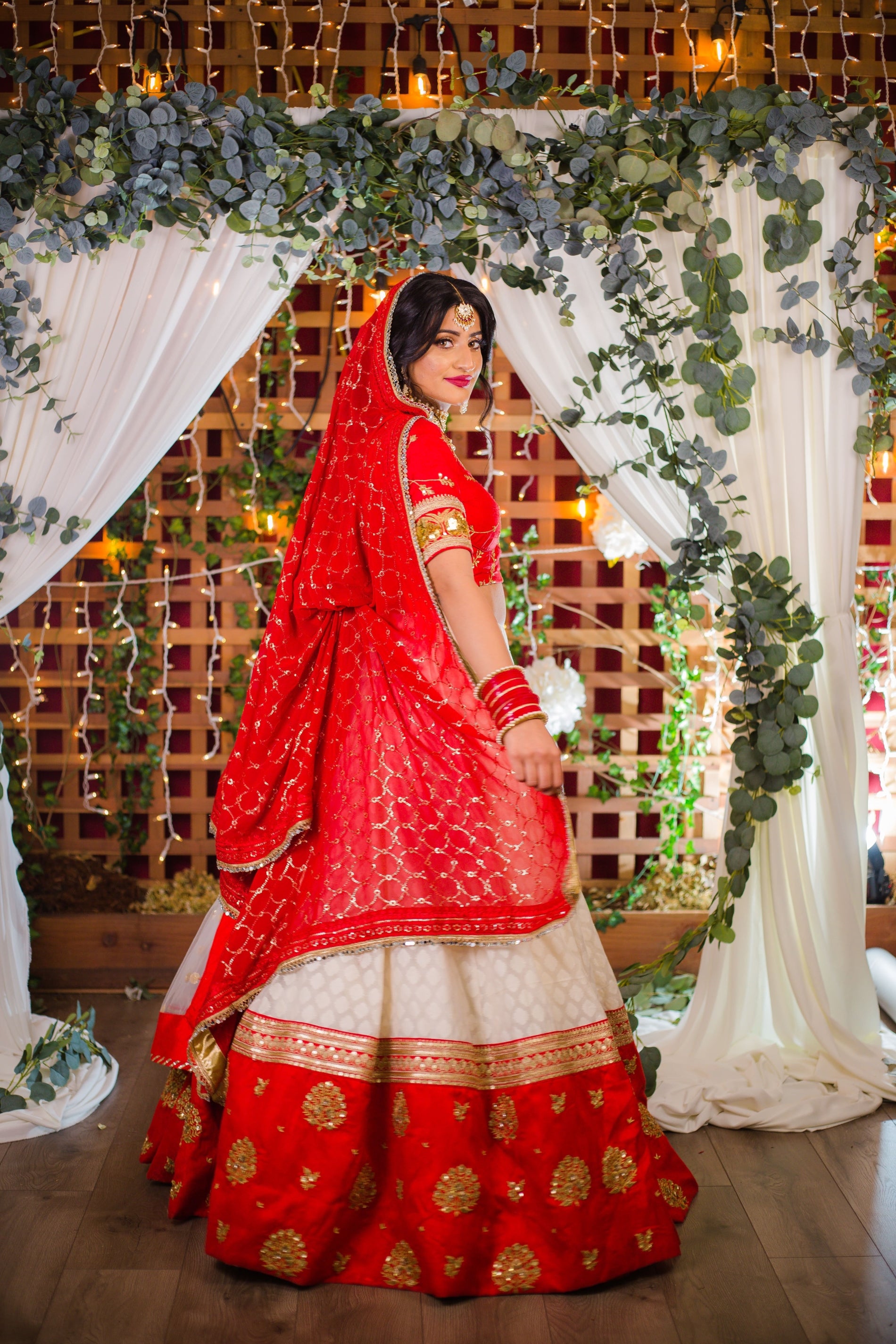 Indian Bridal Wear Modern Red White Lengha Statement Blouse