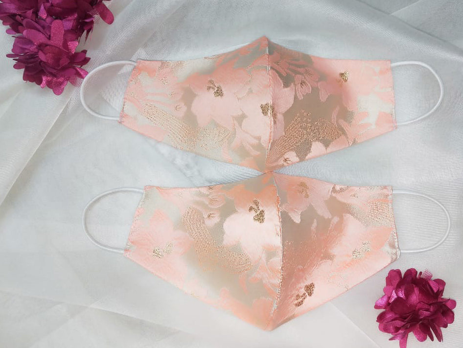 Brocade Face Mask - Silver Pink - bAnuDesigns