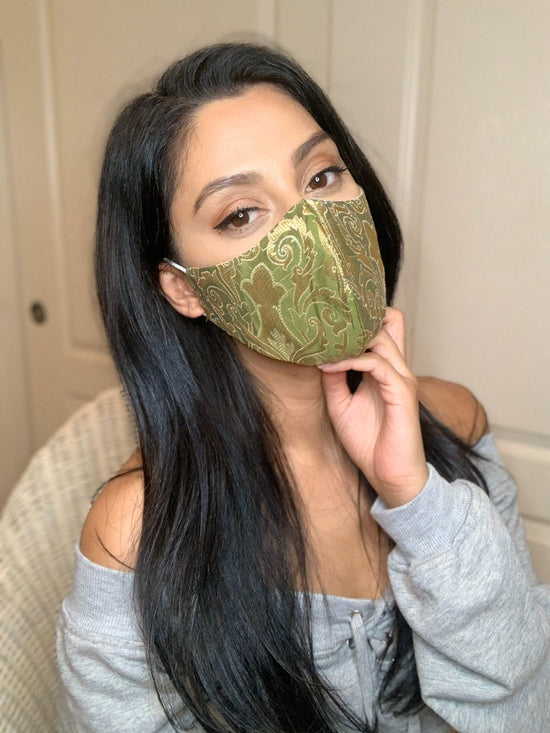 Brocade Face Mask - Green - bAnuDesigns