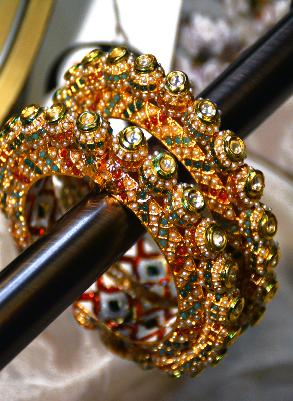 Multicolor bangle with precious gems, pearls & CZ crystals