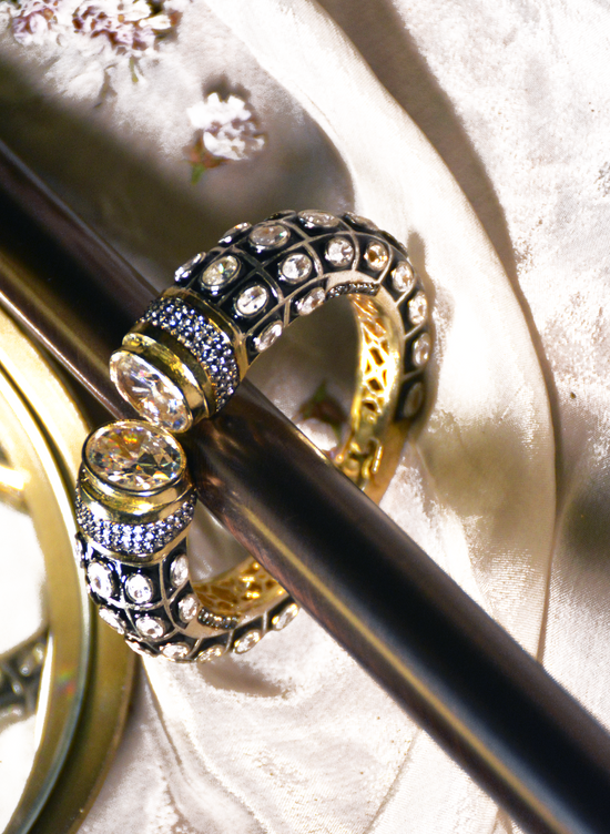 Indian cuff bracelet with clear CZ crystals
