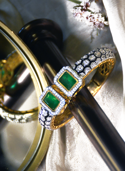 Emerald cuff bracelet with CZ stones
