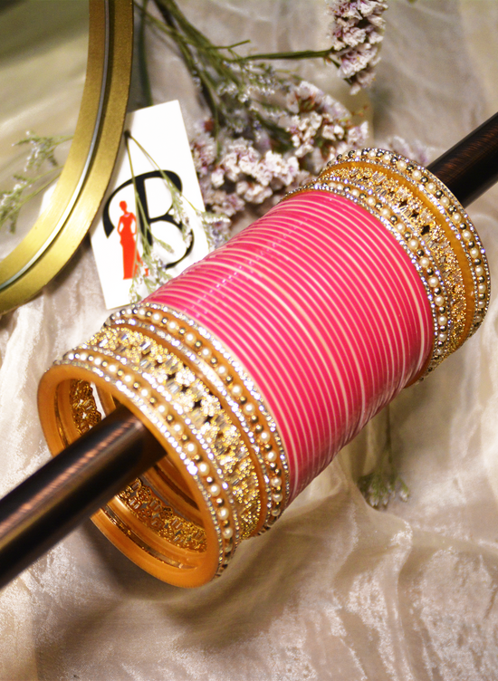 Load image into Gallery viewer, Pink &amp;amp; Gold Punjabi Chooda bangles for Indian brides in USA
