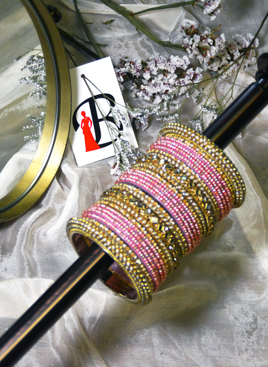 Load image into Gallery viewer, Gold &amp;amp; Pink Bridal Chooda Bangles in the USA
