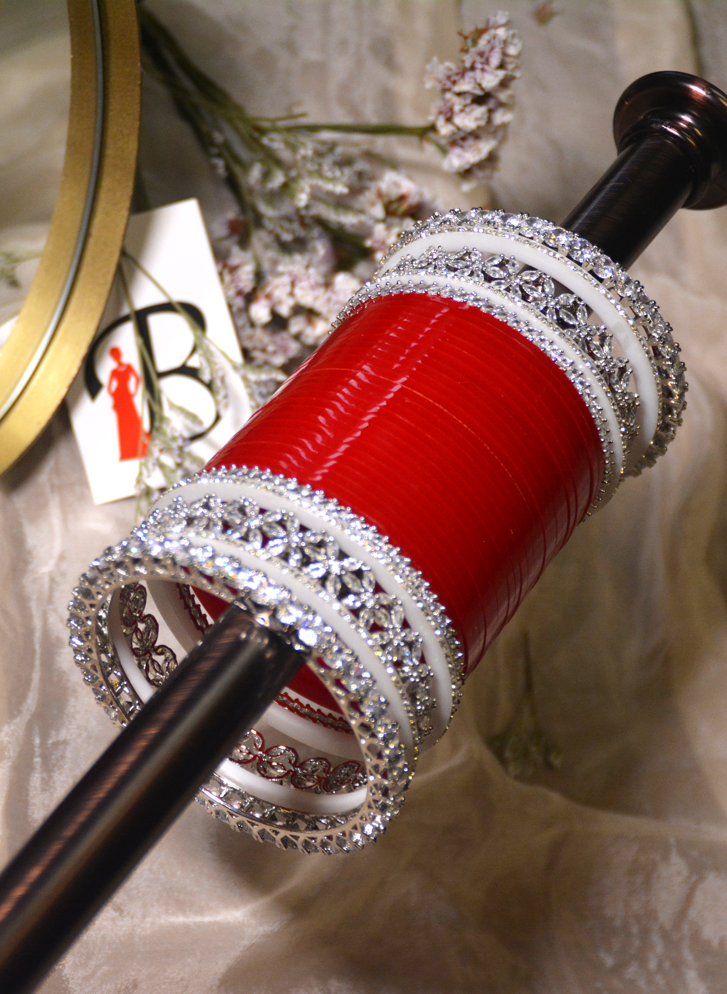Load image into Gallery viewer, Red &amp;amp; Silver Churra bangles for Brides in the USA
